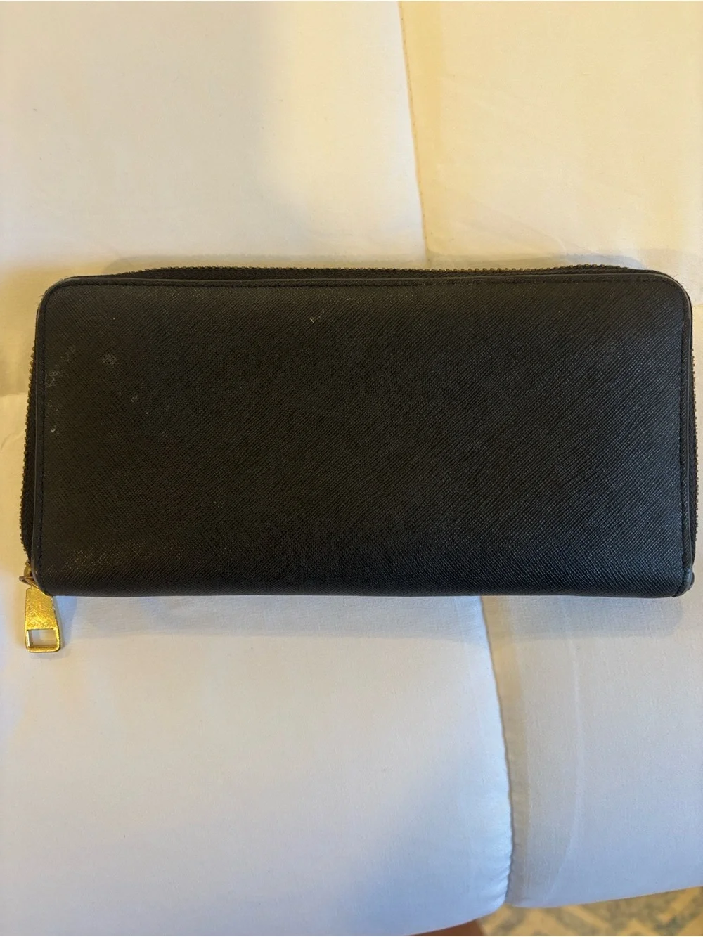 Tory Burch Black Continental Zip Wallet with Gold Logo